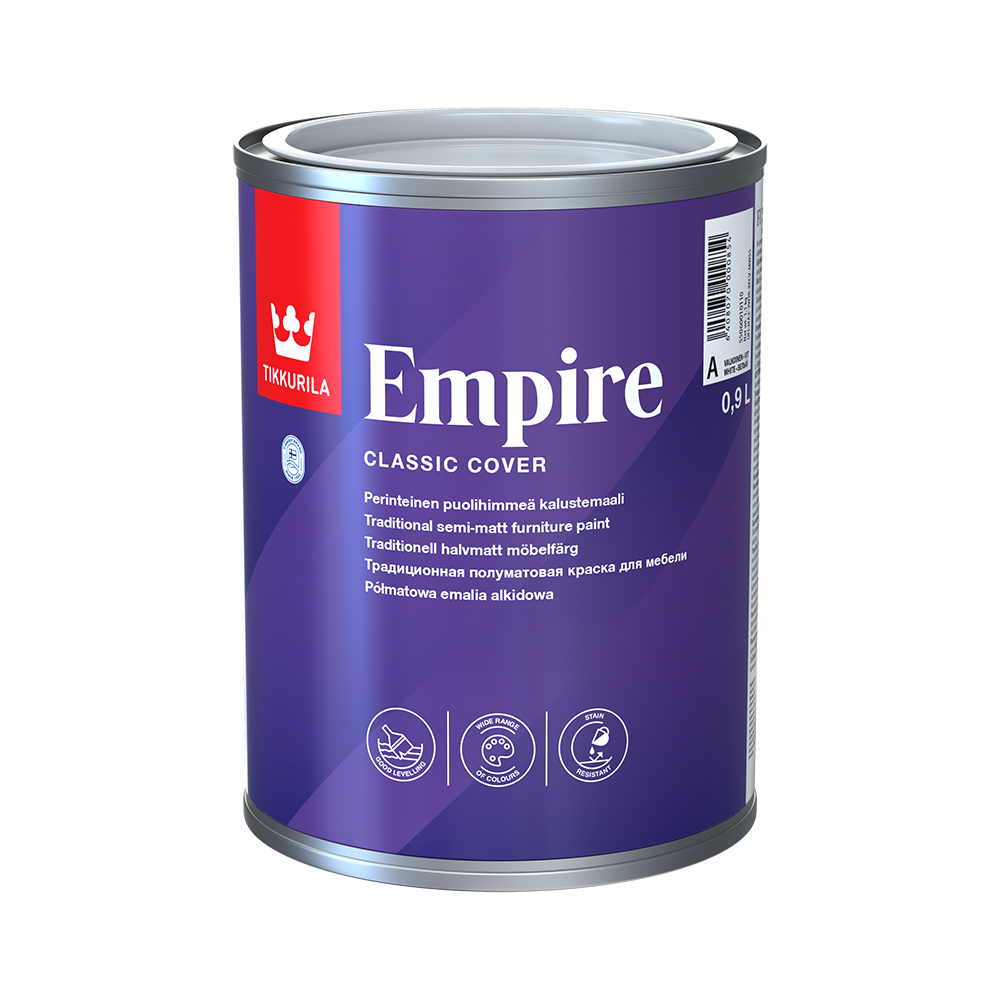 Фарба емаль TIKKURILA для меблів Empire база А білий напівмат 0,9 л 1,2 кг